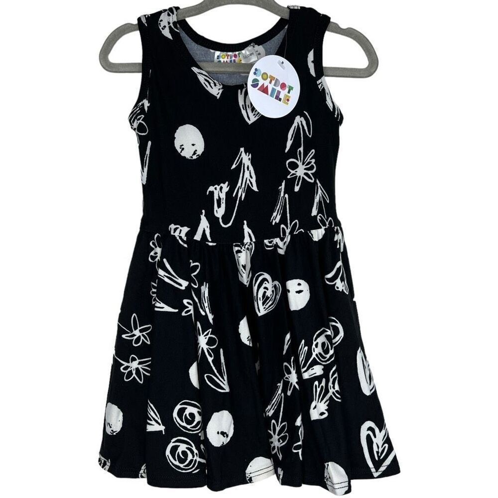 NEW Dot Dot Smile White Scribble Hearts Flowers Black Tank Dress 12-24 Months